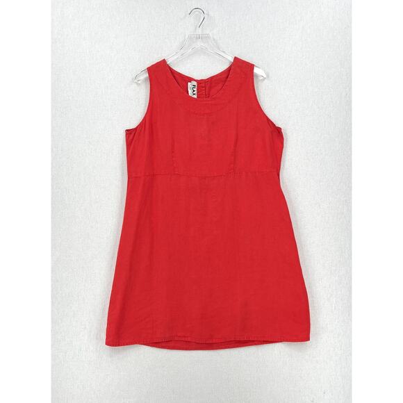 FLAX Linen Dress Womens Medium Orange Sleeveless Shift Scoop Neck Lagenlook - Picture 1 of 16